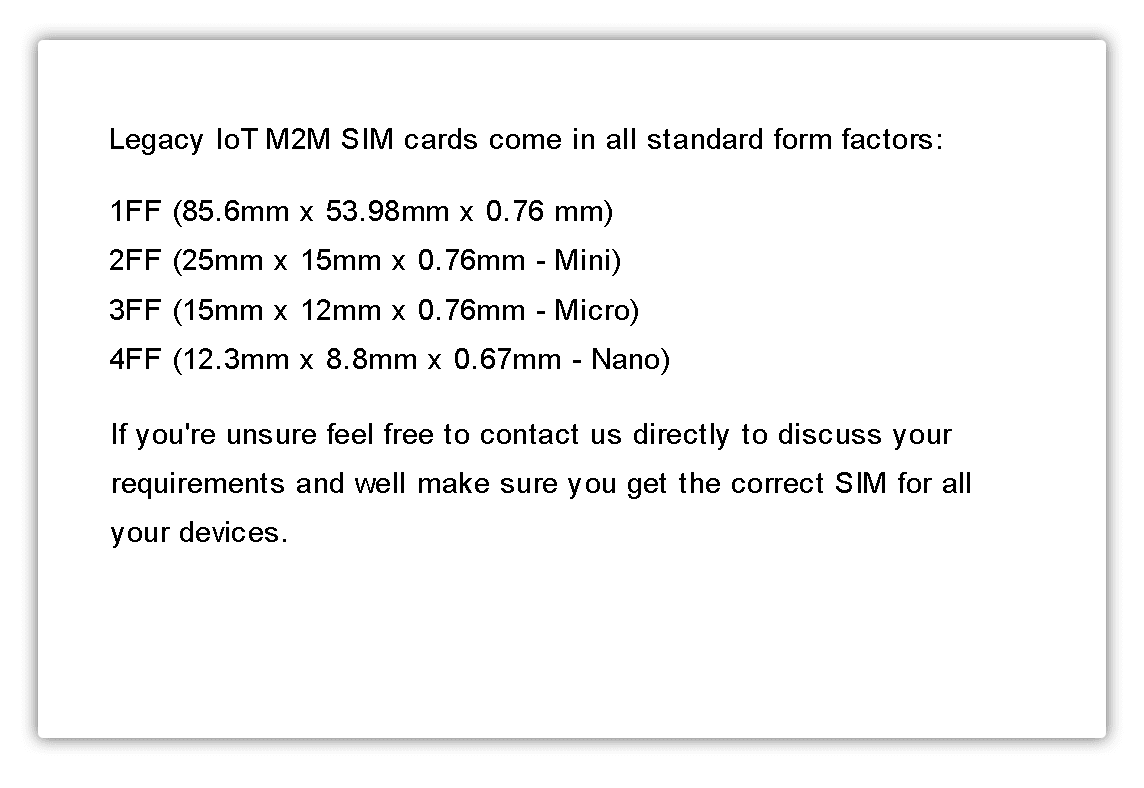 m2m sim card different sizes